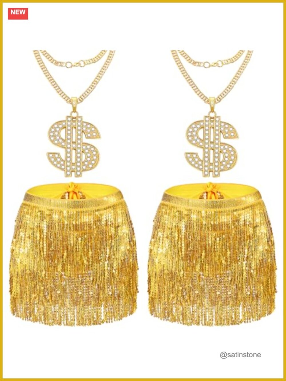 Sequin Fringe Belly Dance Skirt Set with Dollar Necklaces for Costume Party